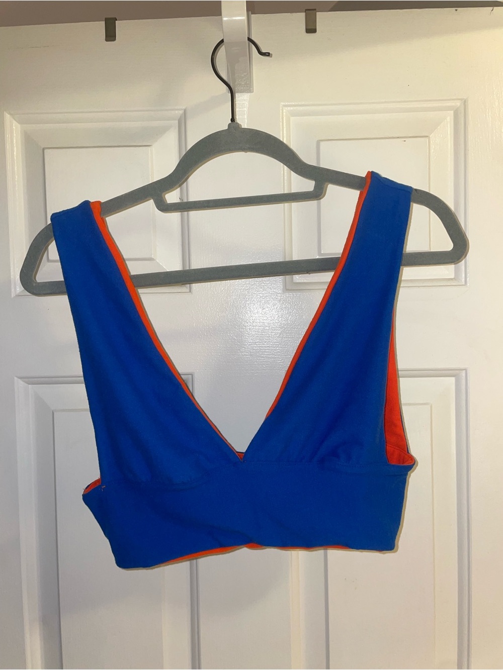 Women's Reversible Blue & Orange V-Neck Crop Top
